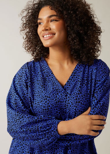 Evans Curve Cobalt Blue Spot Print Swing Top