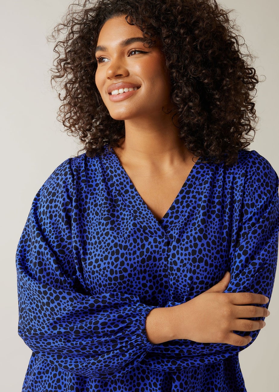 Evans Curve Cobalt Blue Spot Print Swing Top