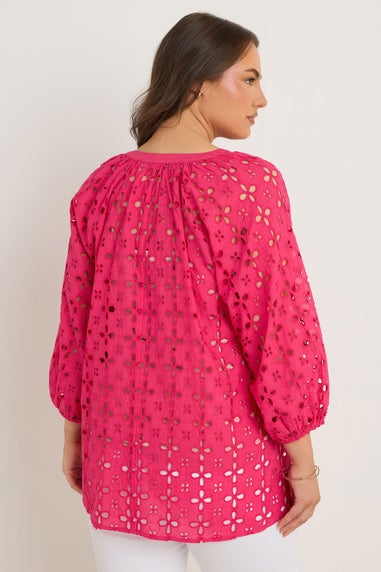 Evans Curve Pink Long Sleeve Broderie Blouse