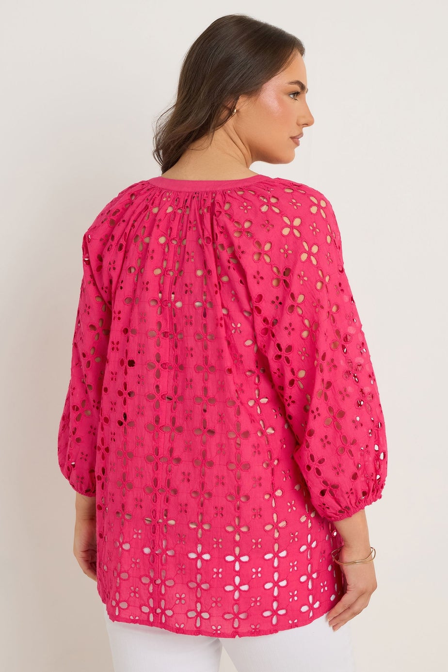 Evans Curve Pink Long Sleeve Broderie Blouse