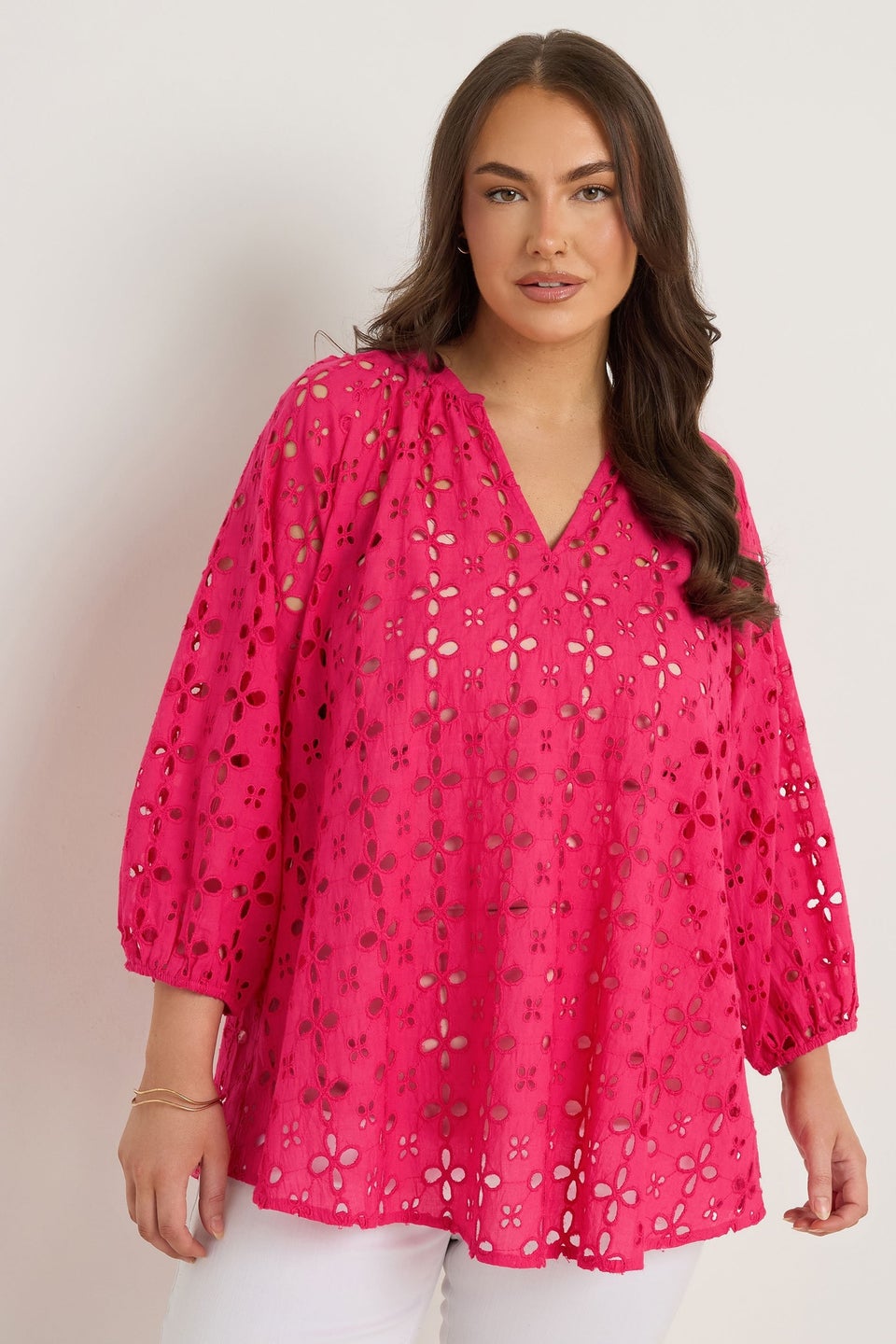 Evans Curve Pink Long Sleeve Broderie Blouse