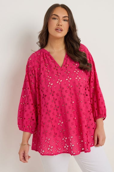 Evans Curve Pink Long Sleeve Broderie Blouse