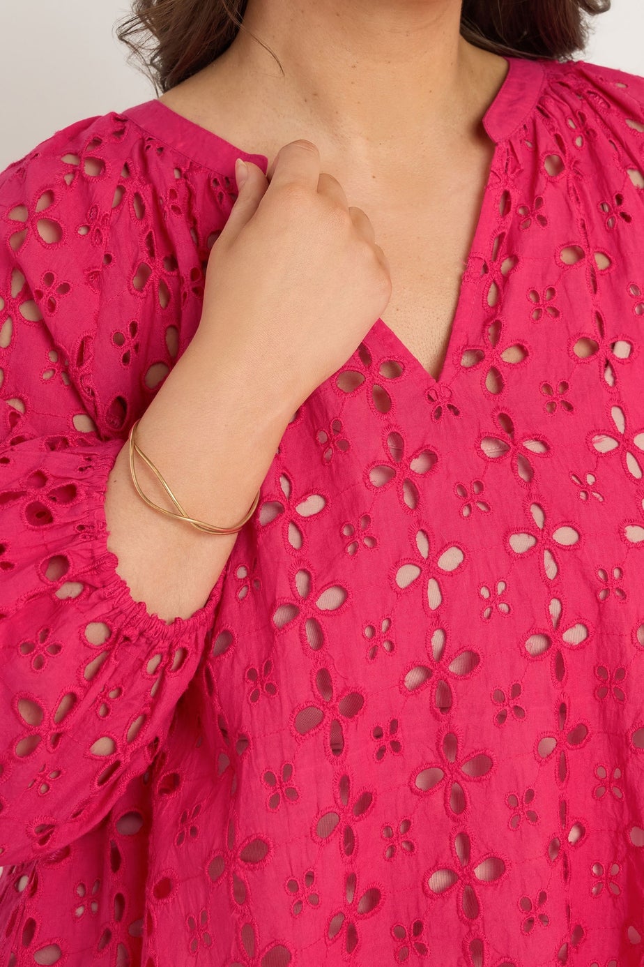 Evans Curve Pink Long Sleeve Broderie Blouse