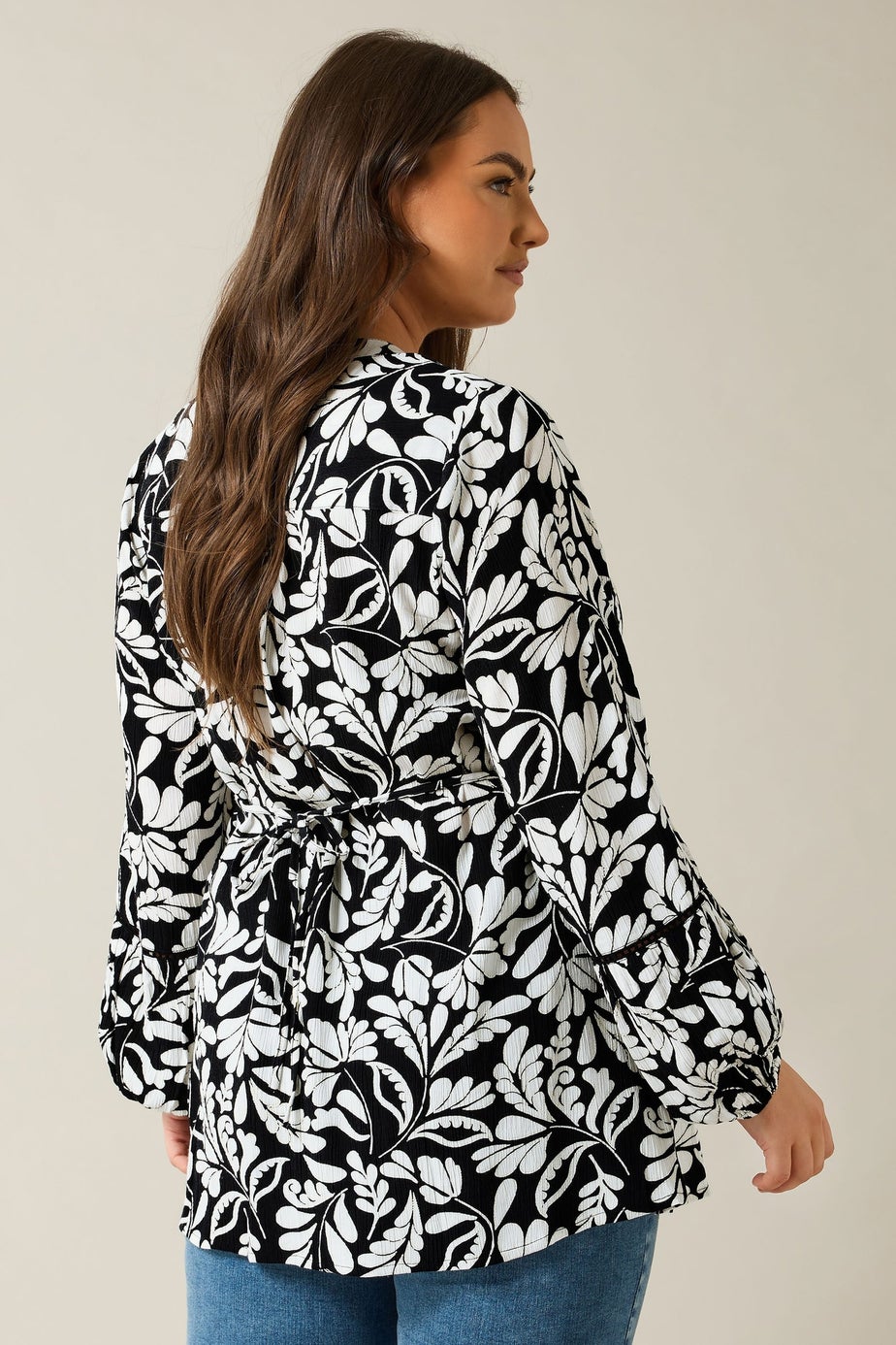 Evans Curve Black Floral Print Pintuck Blouse