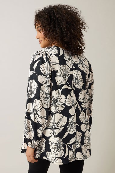 Evans Curve Black Contrast Floral Jersey Crepe Top