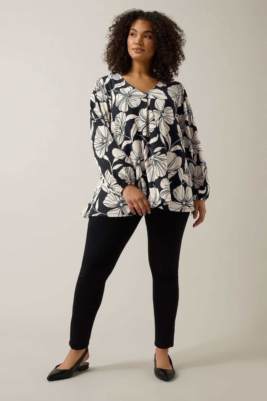 Evans Curve Black Contrast Floral Jersey Crepe Top