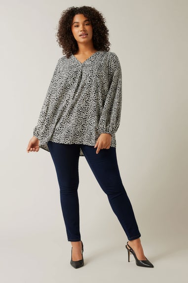 Evans Curve Black & White Spot Print Swing Top