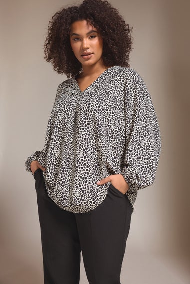Evans Curve Black & White Spot Print Swing Top