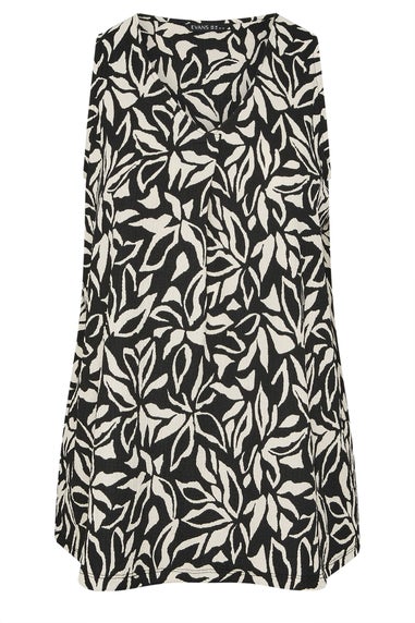 Evans Curve Black Floral Pleat Front Jersey Vest Top
