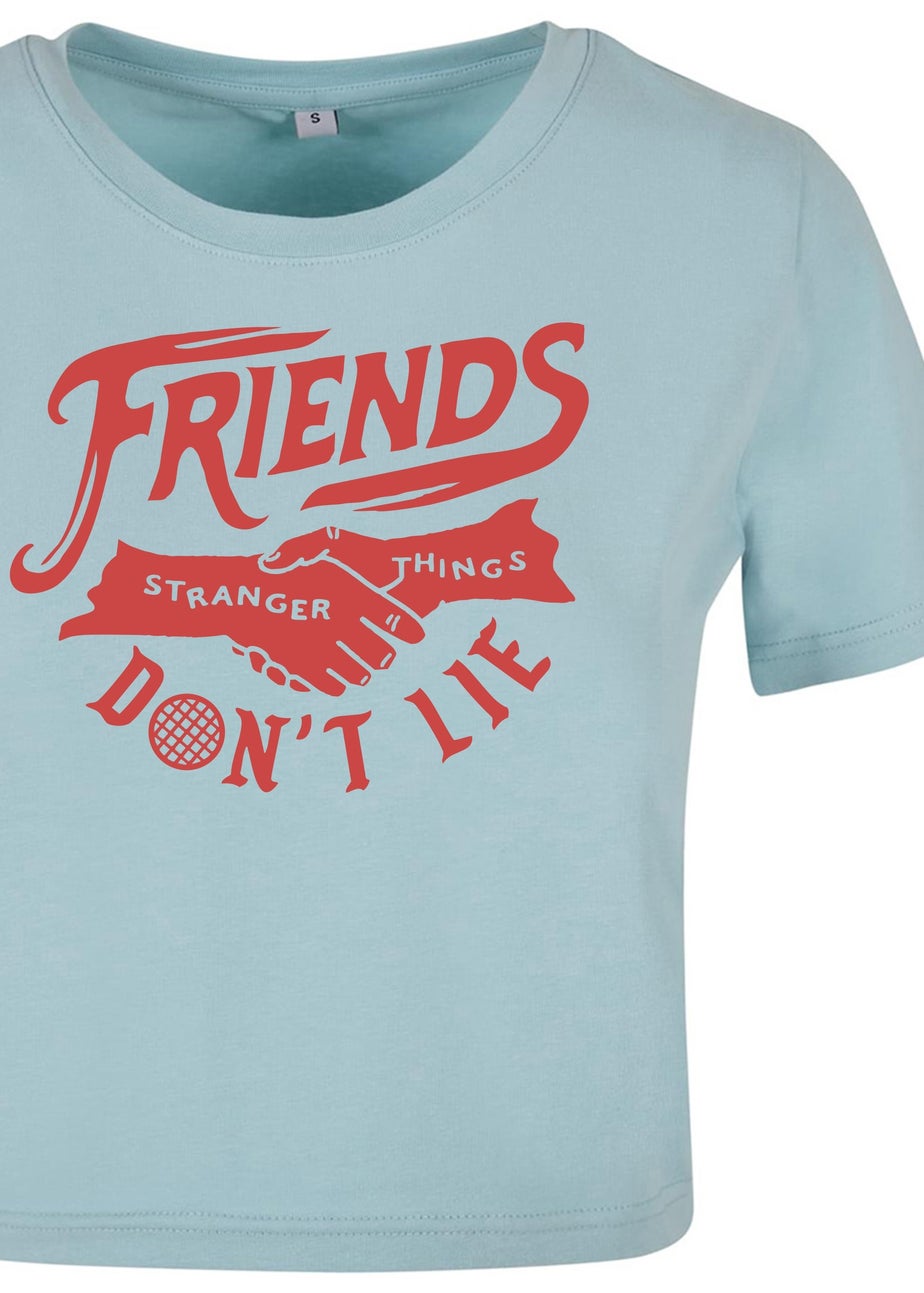 Stranger Things Friends Don't Lie Baby Blue Graphic Cropped T-Shirt
