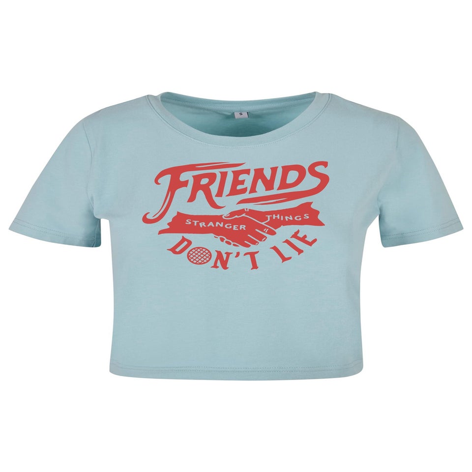 Stranger Things Friends Don't Lie Baby Blue Graphic Cropped T-Shirt