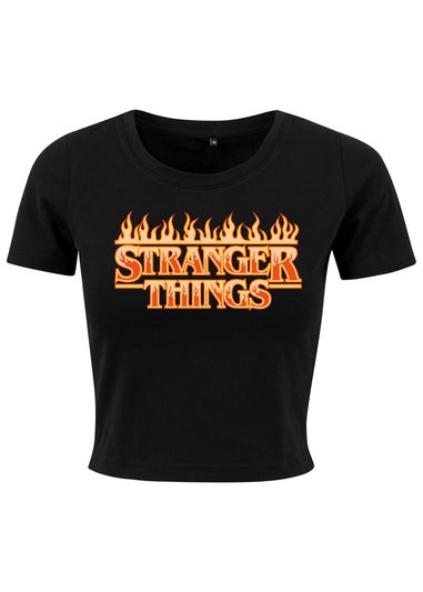 Stranger Things Fire Logo Black Graphic Cropped T-Shirt