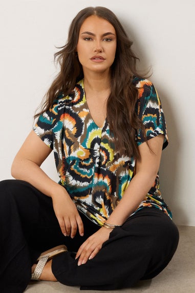 Evans Curve Dark Green Angel Sleeve Jersey Top