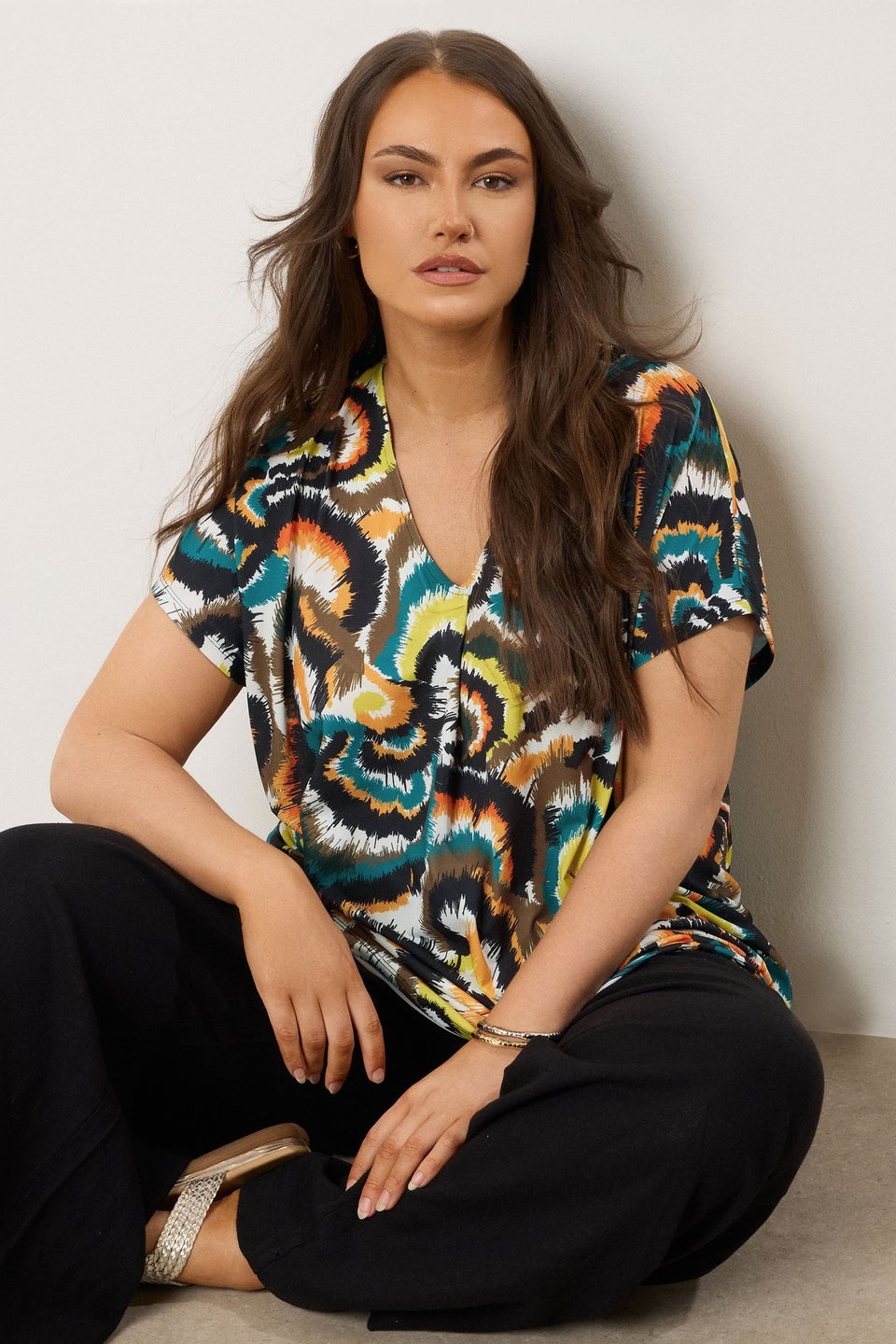 Evans Curve Dark Green Angel Sleeve Jersey Top