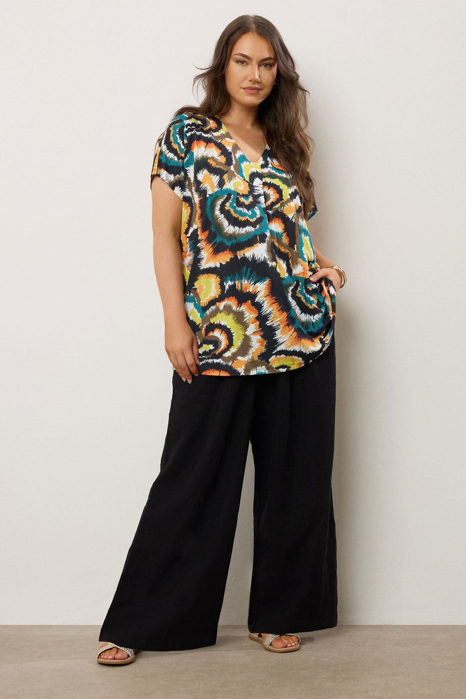 Evans Curve Dark Green Angel Sleeve Jersey Top