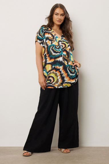 Evans Curve Dark Green Angel Sleeve Jersey Top