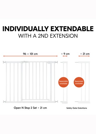 Hauck White Open N Stop​ 2 Set & 21cm Extension Bed Rail