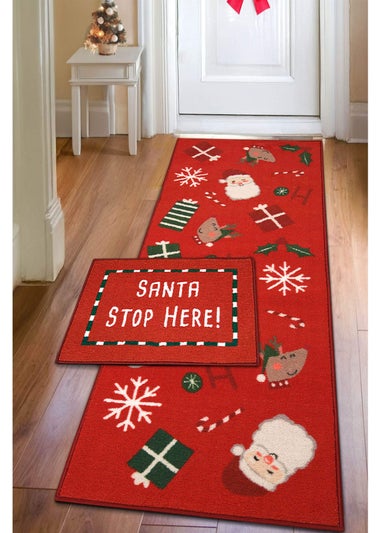 Homemaker Red Santa Stop Here Runner & Doormat