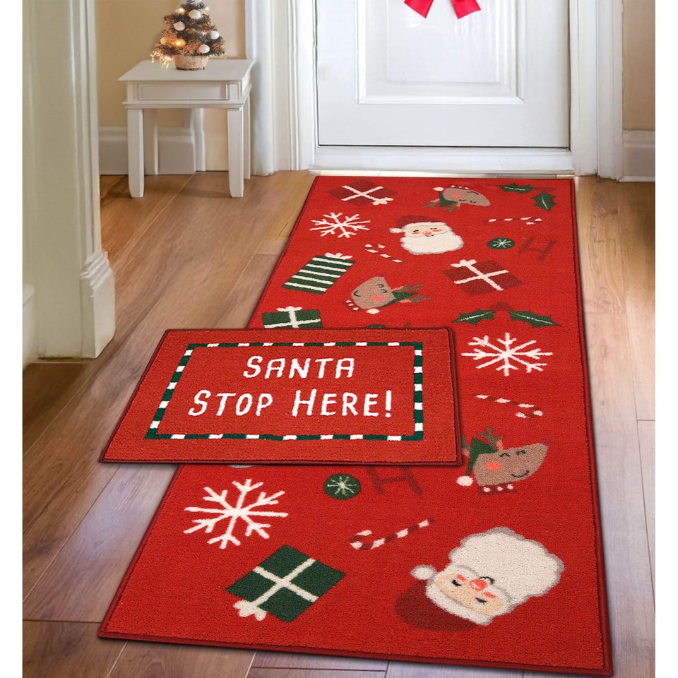 Homemaker Red Santa Stop Here Runner & Doormat