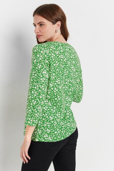M&Co Green & White Cotton Ditsy Floral Top