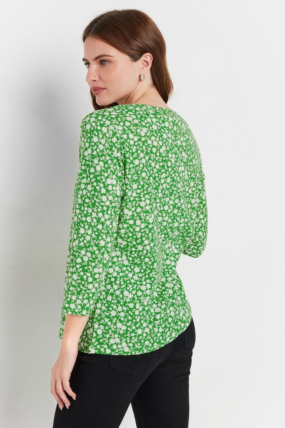 M&Co Green & White Cotton Ditsy Floral Top