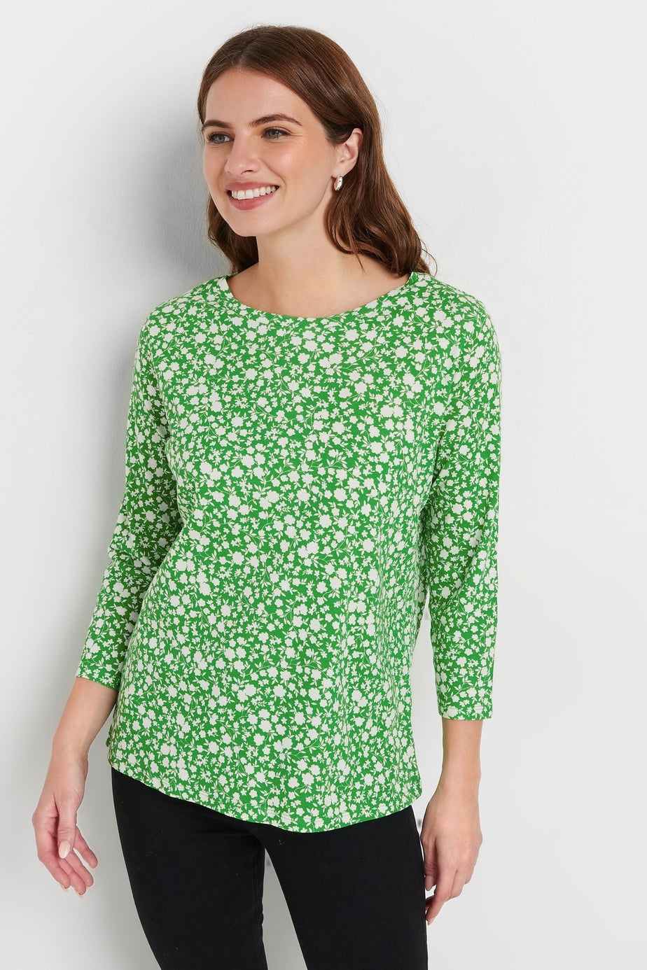 M&Co Green & White Cotton Ditsy Floral Top