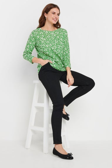 M&Co Green & White Cotton Ditsy Floral Top