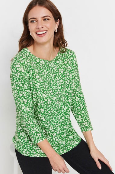 M&Co Green & White Cotton Ditsy Floral Top