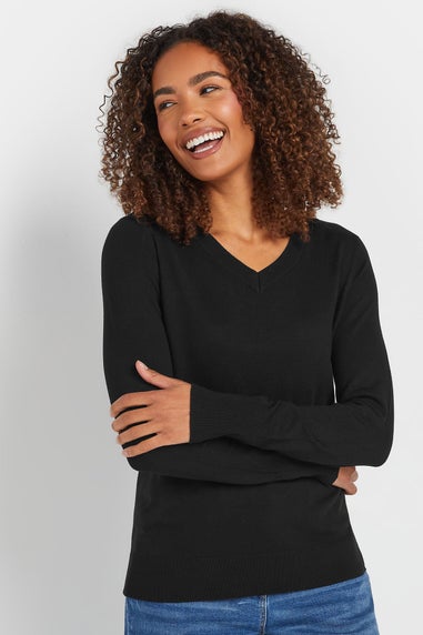 M&Co Black Long Sleeve V-Neck Jumper