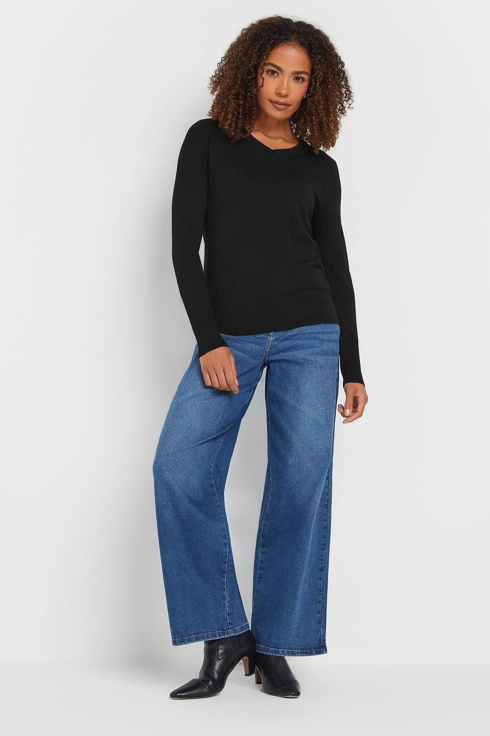 M&Co Black Long Sleeve V-Neck Jumper