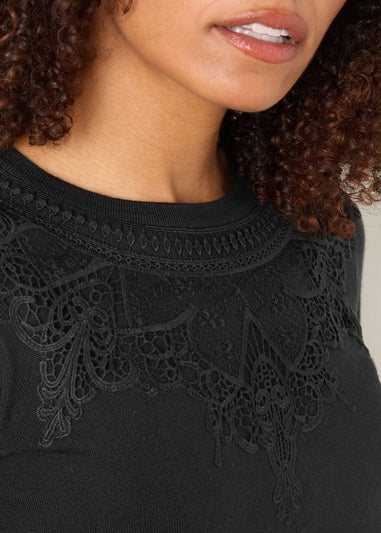 M&Co Black Lace Detail Crew Neck Jumper