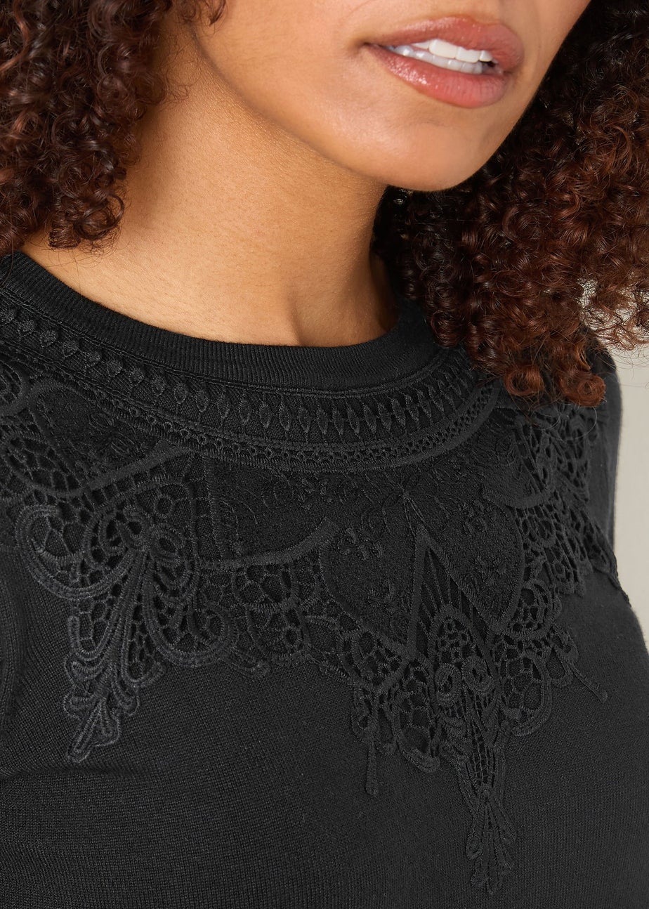 M&Co Black Lace Detail Crew Neck Jumper