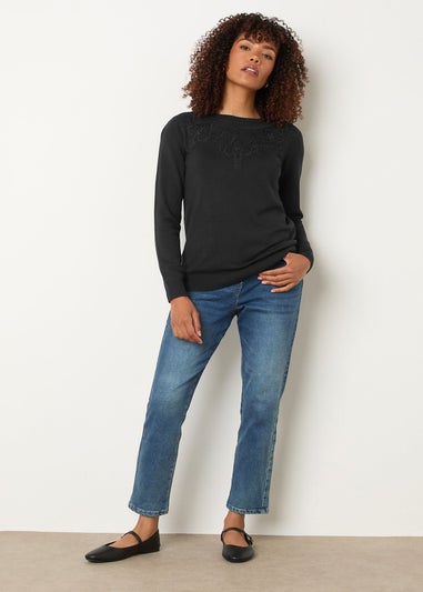 M&Co Black Lace Detail Crew Neck Jumper