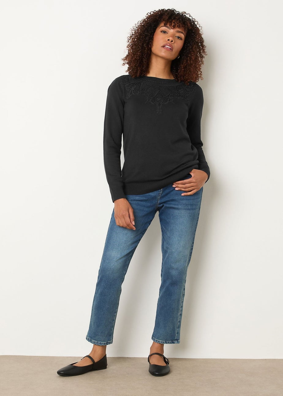 M&Co Black Lace Detail Crew Neck Jumper
