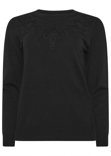 M&Co Black Lace Detail Crew Neck Jumper