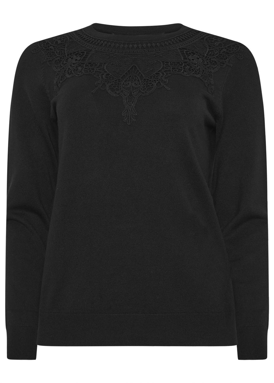 M&Co Black Lace Detail Crew Neck Jumper