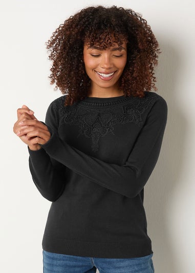 M&Co Black Lace Detail Crew Neck Jumper