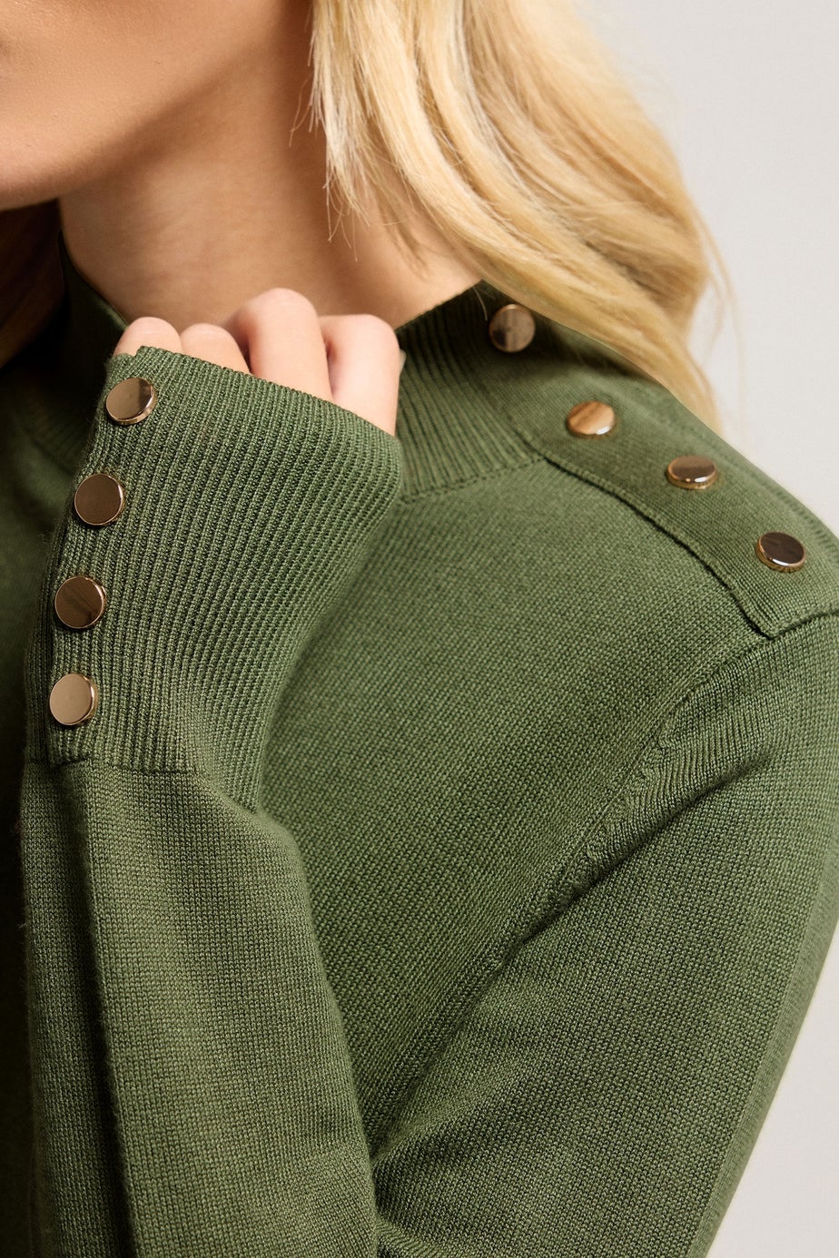 M&Co Petite Fern Green Button Detail Turtle Neck Jumper