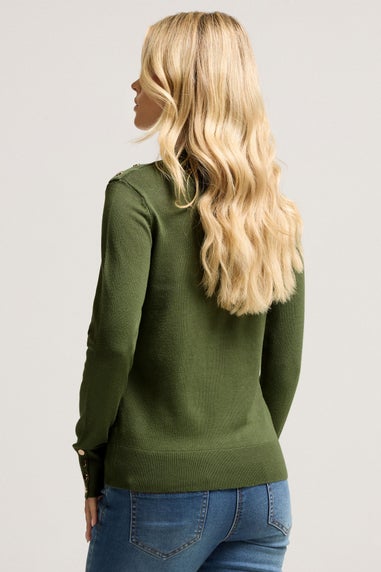 M&Co Petite Fern Green Button Detail Turtle Neck Jumper