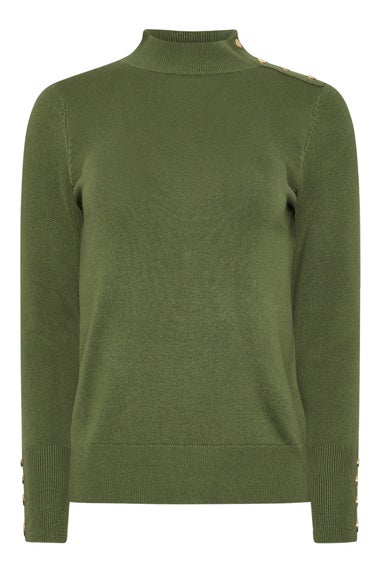 M&Co Petite Fern Green Button Detail Turtle Neck Jumper