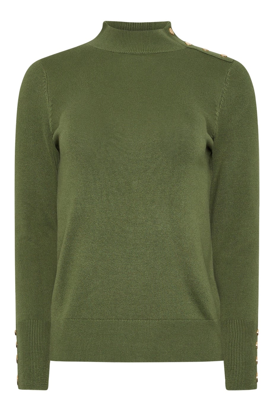 M&Co Petite Fern Green Button Detail Turtle Neck Jumper