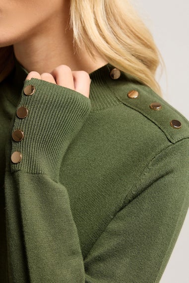 M&Co Petite Fern Green Button Detail Turtle Neck Jumper