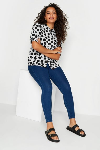 M&Co White Polka Dot Puff Sleeve Shirt