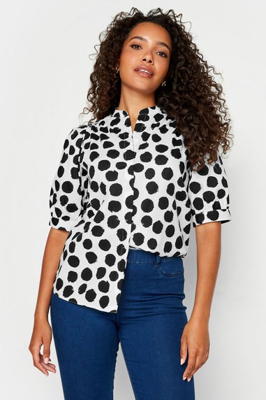 M&Co White Polka Dot Puff Sleeve Shirt