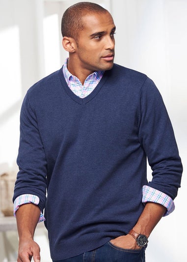 Cotton Traders Night Sky Cotton V-Neck Jumper