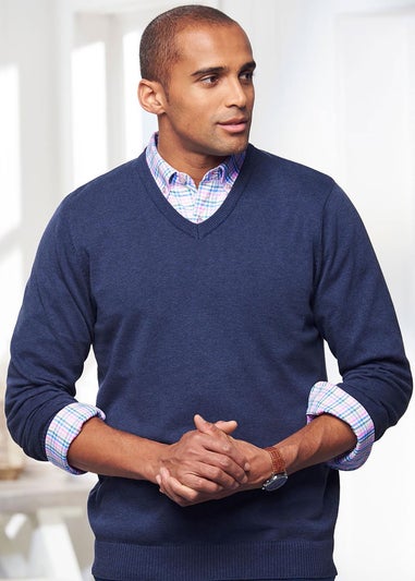 Cotton Traders Night Sky Cotton V-Neck Jumper