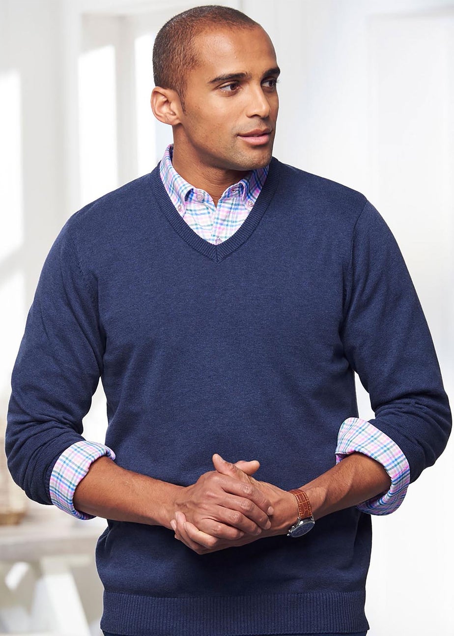 Cotton Traders Night Sky Cotton V-Neck Jumper