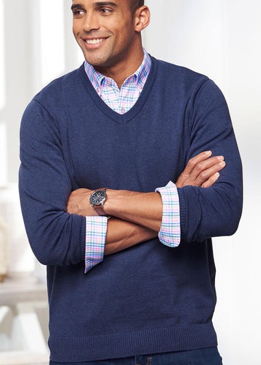 Cotton Traders Night Sky Cotton V-Neck Jumper