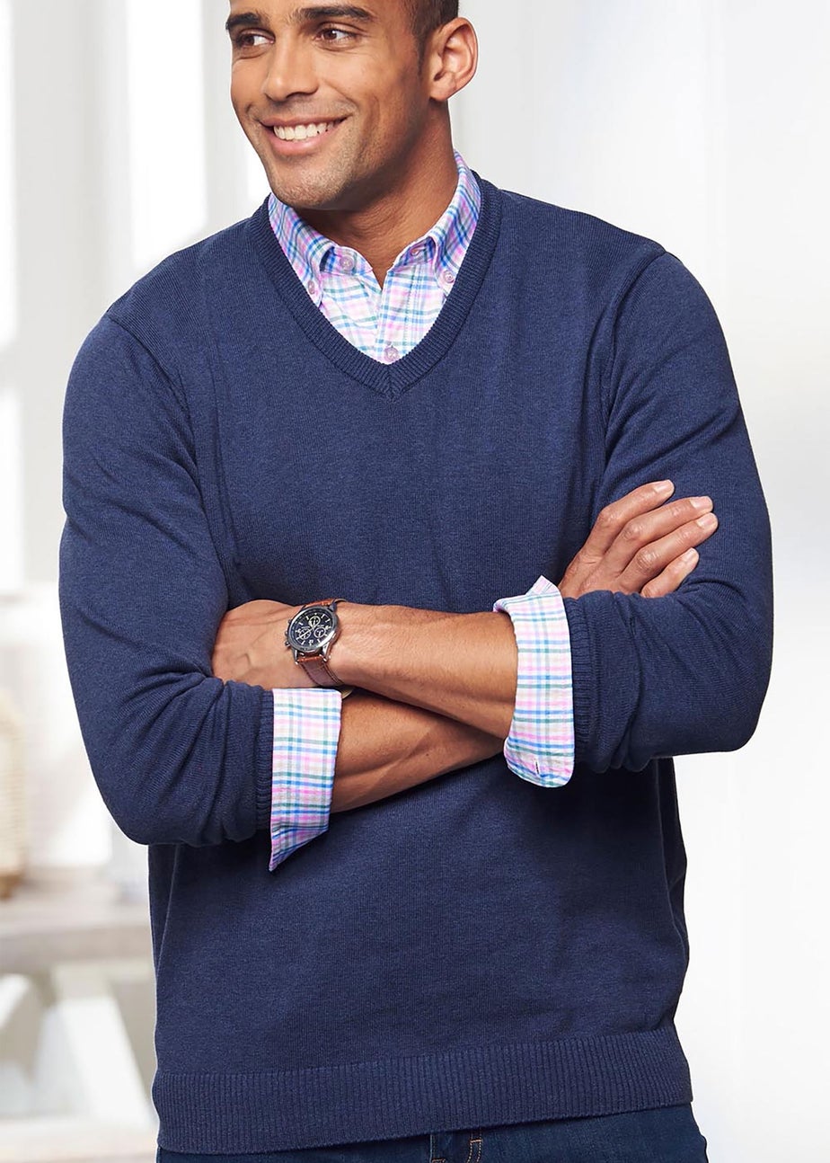 Cotton Traders Night Sky Cotton V-Neck Jumper