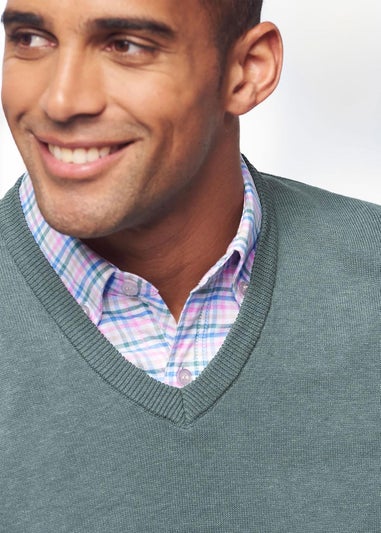 Cotton Traders Duck Egg Cotton V-Neck Jumper